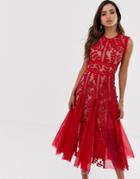 Bronx & Banco Saba Maroon Lace Midi Dress-red