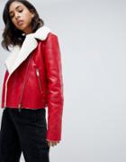 Blank Nyc Red Aviator Jacket With Fleece Lining - Red