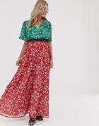 Twisted Wunder Chiffon Midaxi Dress In Mix And Match Floral Print
