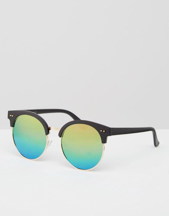 7x Round Sunglasses With Rainbow Mirror Lens