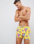 Asos Design Swim Shorts In Dolphin Rubber Ring Print In Short Length - Yellow