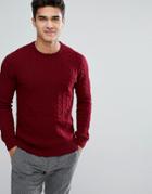 Moss London Cable Crew Neck Knitted Sweater In Lambswool - Red