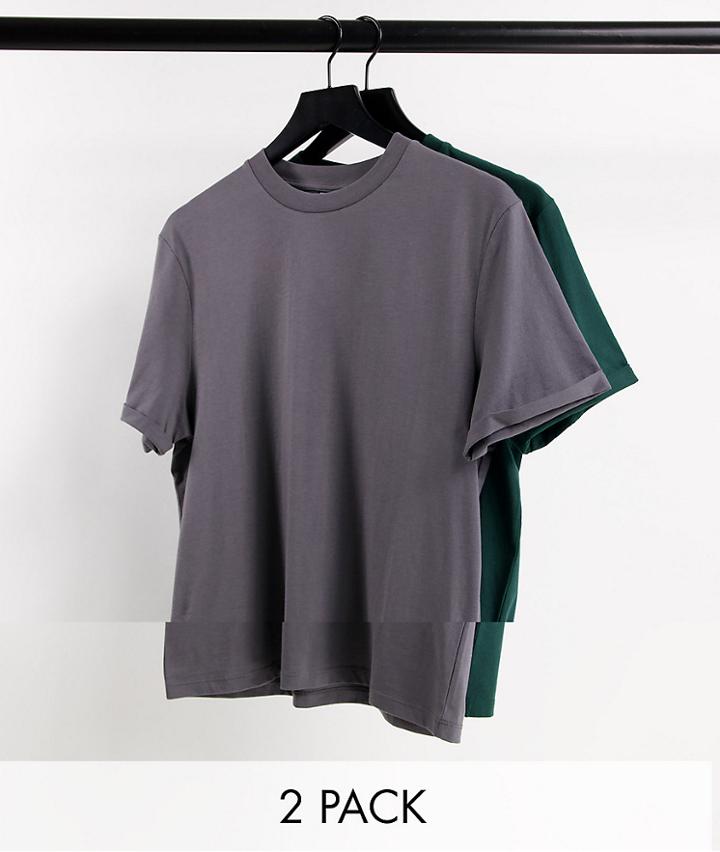 Asos Design 2 Pack T-shirt With Roll Sleeve In Multi - Multi