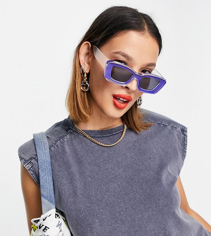 Noisy May Exclusive Padded Shoulder Swing Top In Blue Acid Wash-blues
