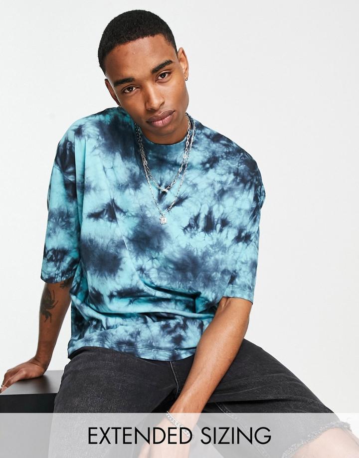 Asos Design Oversized T-shirt In Blue & Black Tie Dye