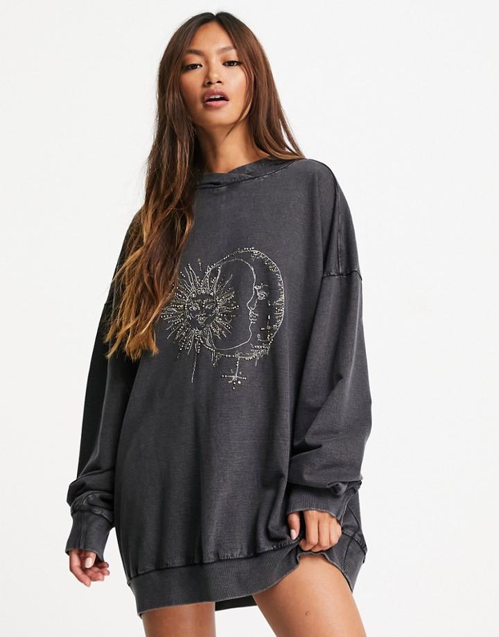 Asos Design Oversized Sweat Dress With Mystic Embellishment In Black