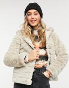 Jdy Emily Faux Fur Hoodie Jacket In Beige-neutral