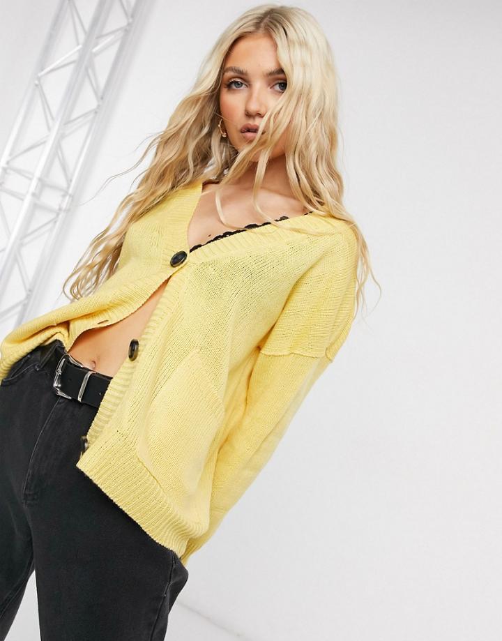 Qed London Boxy Cardigan In Lemon-yellow