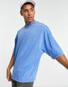 Asos Design Oversized Heavyweight T-shirt In Acid Washed Blue