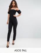 Asos Tall Jersey Jumpsuit With Puff Sleeve - Black