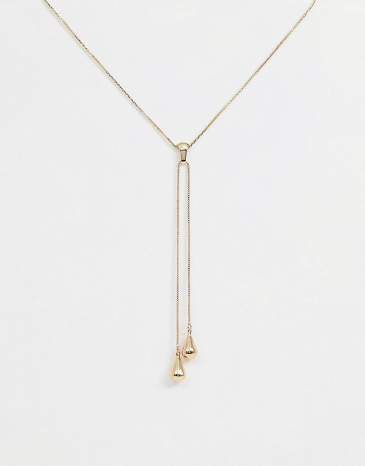 Asos Design Necklace In Lariat Profile With Teardrop Pendants In Gold - Gold