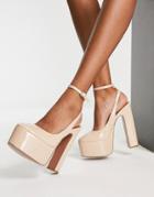 Asos Design Pronto Platform High Heeled Shoes In Beige-neutral