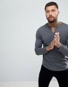 Asos Design Grandad T-shirt With Curve Hem In Gray - Gray