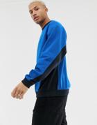Asos Design Sweatshirt In Blue With Color Blocking