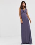 Maids To Measure Bridesmaid Maxi Dress With Satin Belt And Cowl Neck - Purple