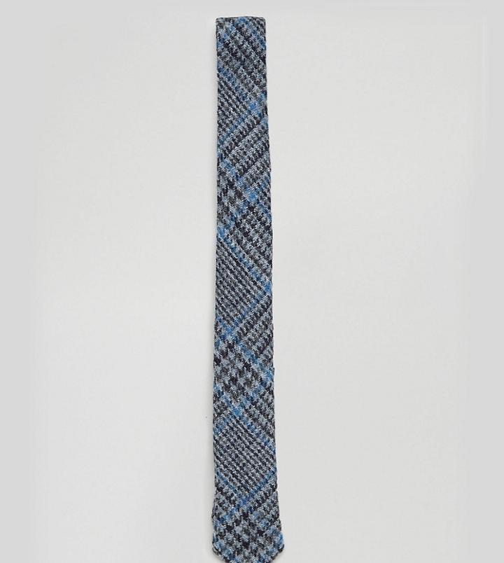 Heart & Dagger Tie In Harris Tweed In Check - Gray