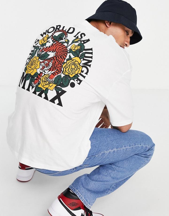 Asos Design Oversized T-shirt In White Organic Cotton With Tiger Back Print