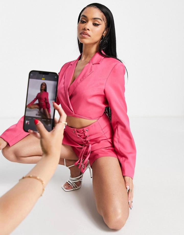 Unique21 Tie Front Cropped Blazer In Pink - Part Of A Set