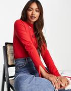 Fashion Union High Neck Ribbed Sweater With Bust Seam Detail-red