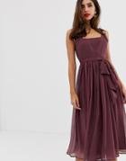 Asos Design Soft Chiffon Square Neck Midi Prom Dress With Twist Strap-purple