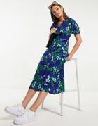 Influence Frill Collar Midi Dress In Bold Floral Print-multi