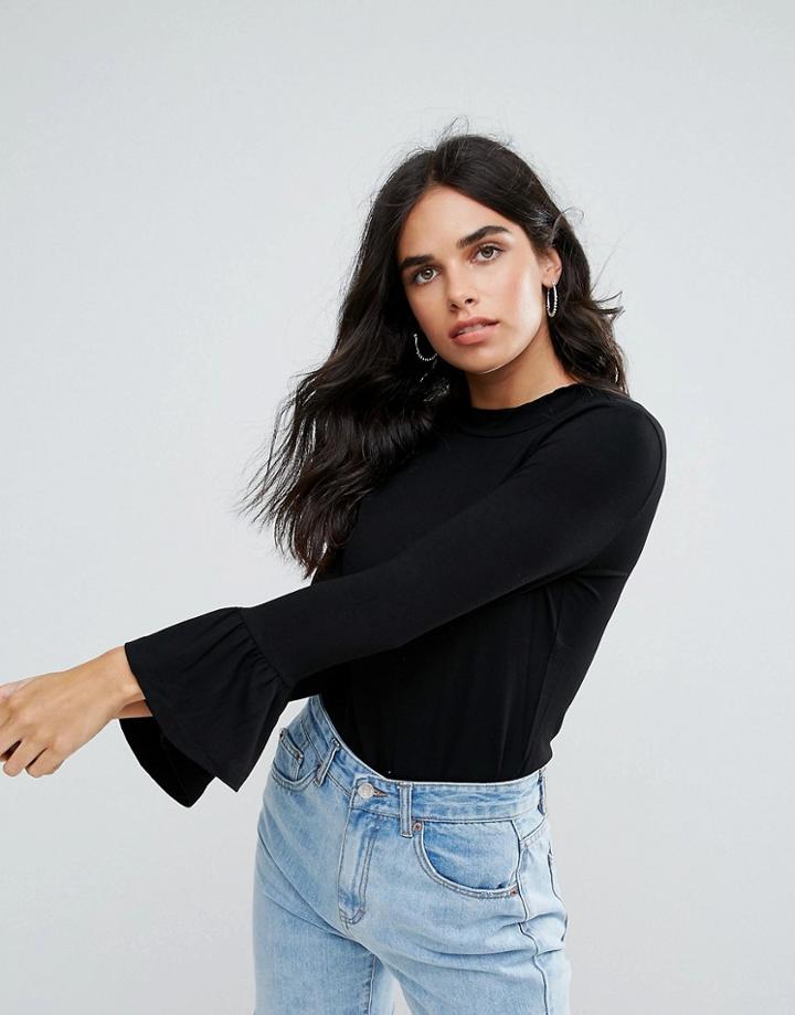 Only New Maja Fluted Sleeve Blouse - Black