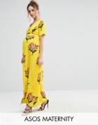Asos Maternity Maxi Tea Dress With Open Back In Floral Print - Multi