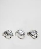 New Look Statement Stone Ring Pack - Silver