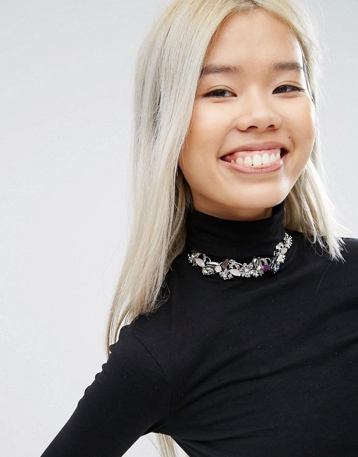 Asos Statement Pretty Stone Choker Necklace - Multi