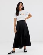 New Look Satin Pleated Midi Skirt In Black - Black