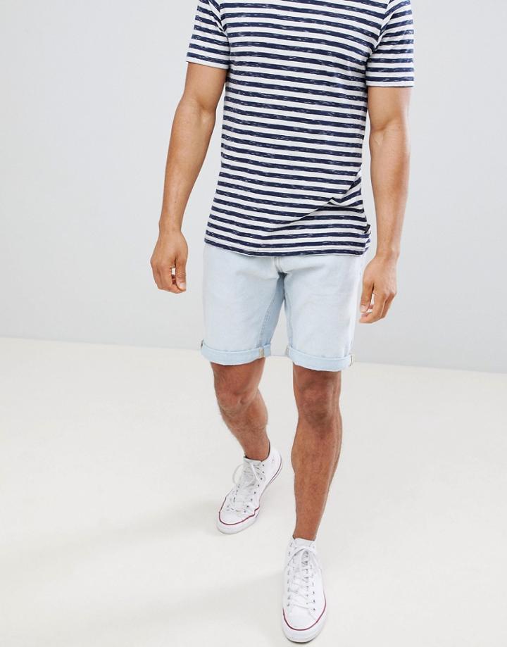 Celio Slim Fit Denim Shorts In Bleached Wash - White