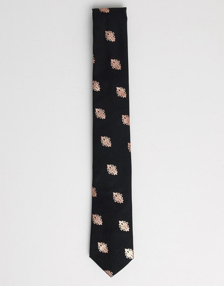 Twisted Tailor Tie With Copper Print - Black