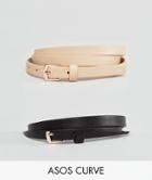 Asos Curve 2 Pack Rose Gold Buckle Waist And Hip Belt Water Based - Multi