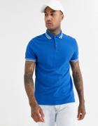 Asos Design Tipped Pique Polo Shirt In Blue