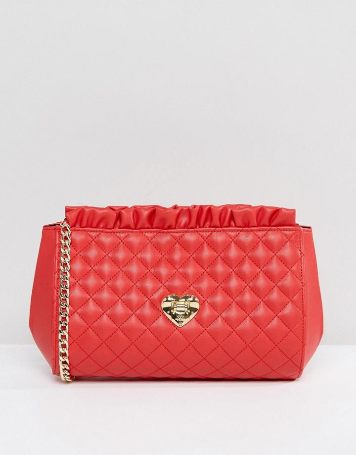 Love Moschino Ruffle Top Quilted Shoulder Bag - Red