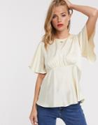 Asos Design Top With Flutter Sleeve In Satin