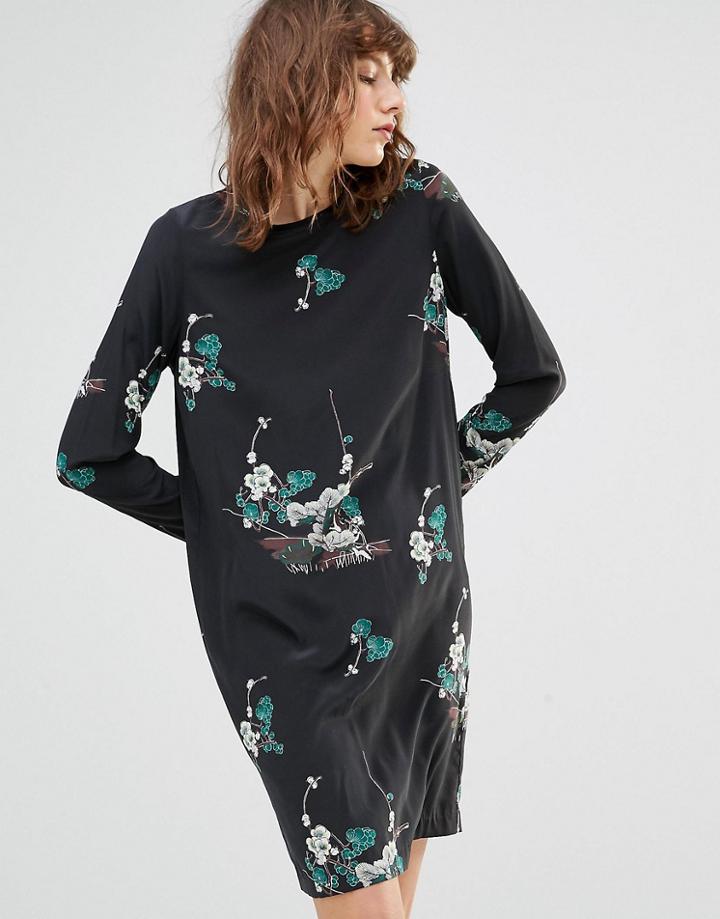 Samsoe & Samsoe Poland Blossom Print Long Sleeve Mini Dress - Black