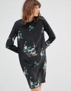 Samsoe & Samsoe Poland Blossom Print Long Sleeve Mini Dress - Black