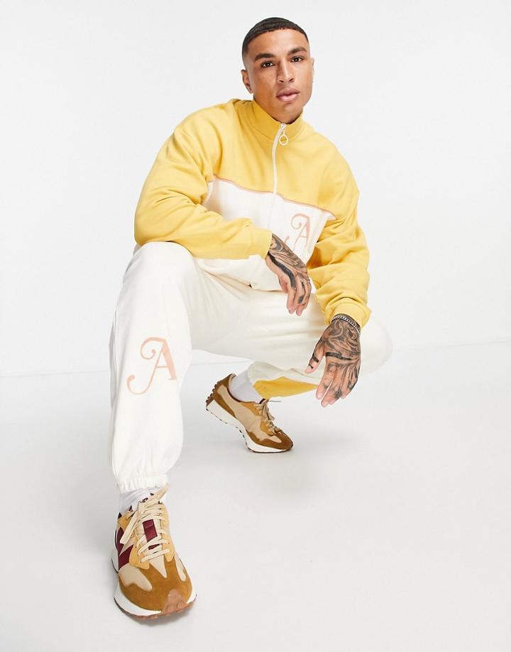 Asos Design Oversized Sweatpants In Neutral Color Block-white