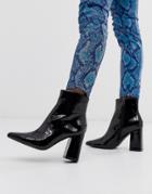 Public Desire Empire Black Patent Block Heeled Ankle Boots