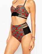Asos African Print Strappy Contrast High Waist Bikini Bottom - African Print