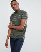 Esprit T-shirt In Khaki Slub With Stripe - Green