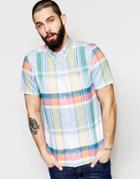 Farah Shirt With Oxford Check Slim Fit Short Sleeves - White