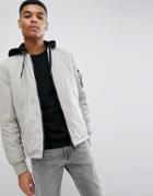 New Look Jersey Hooded Bomber Jacket - Stone