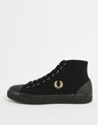 Fred Perry Hughes High Top Canvas Sneakers In Black