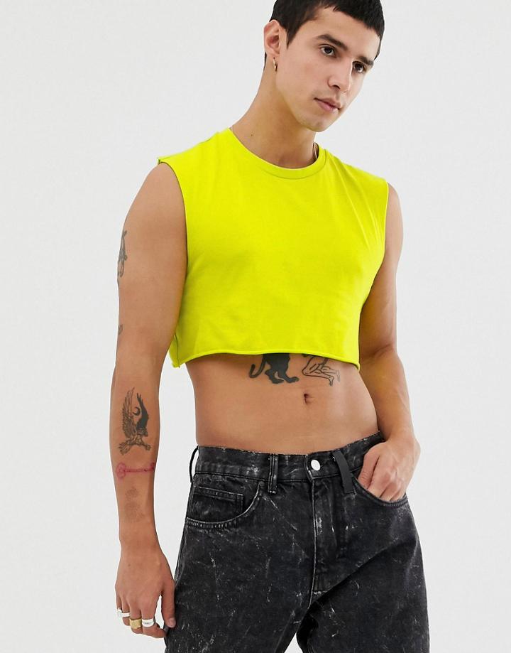 Asos Design Organic Super Cropped Tank In Neon Green - Green