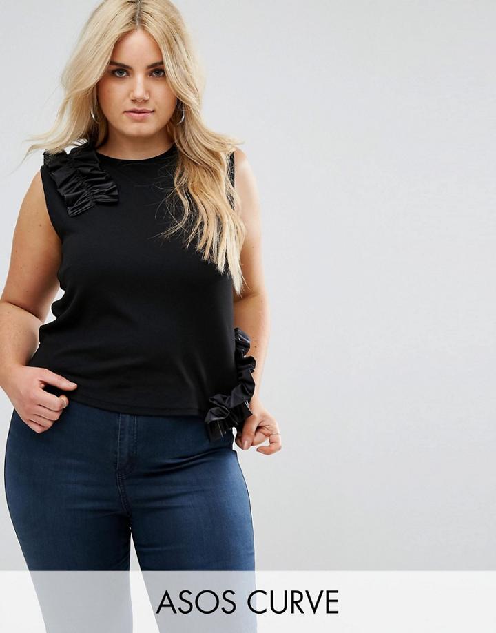 Asos Curve Ponte Top With Ruffles Co-ord - Black