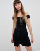 New Look Popper Bardot Dress - Black