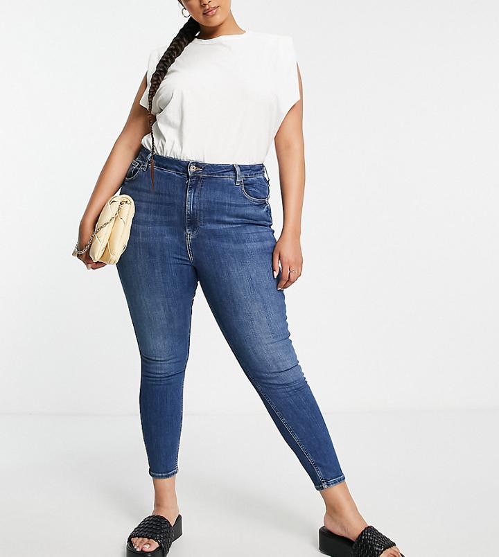 River Island Plus High Rise Sculpt Skinny Jean In Dark Blue