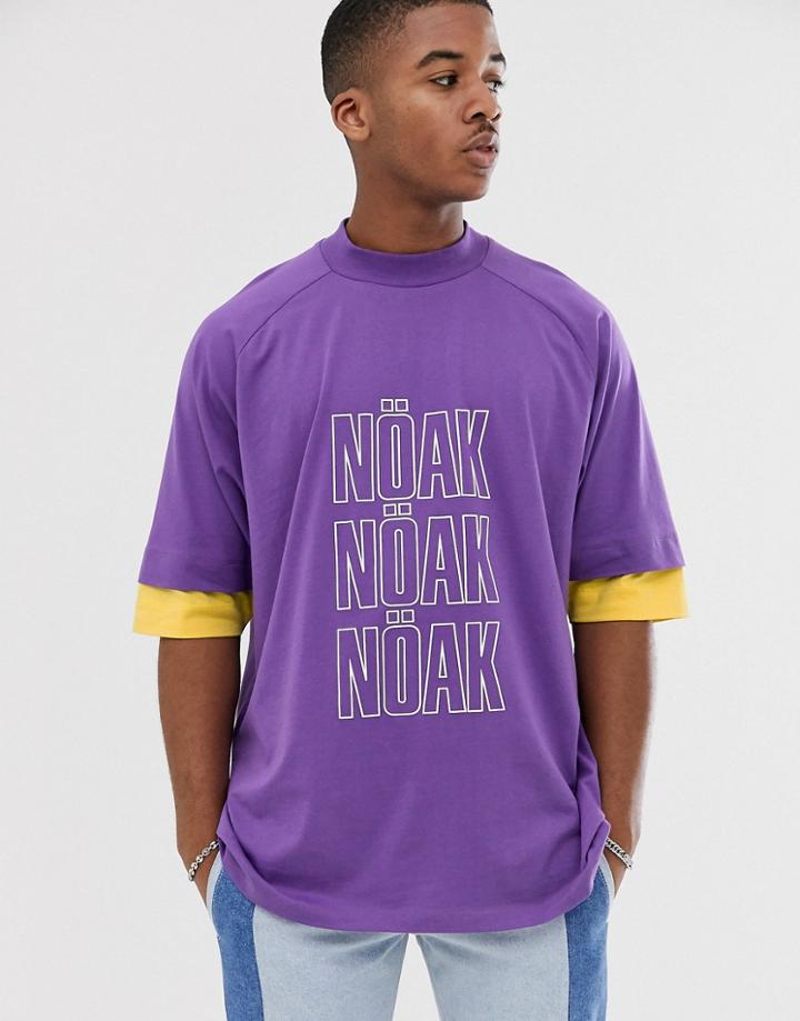 Noak Oversized T-shirt In Purple With Yellow Contrast Sleeve - Purple